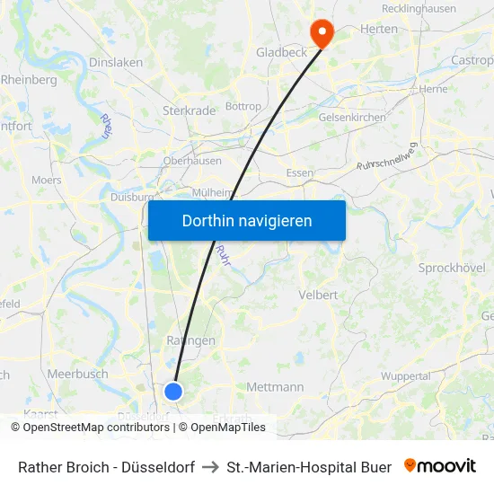 Rather Broich - Düsseldorf to St.-Marien-Hospital Buer map