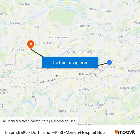 Eisenstraße - Dortmund to St.-Marien-Hospital Buer map