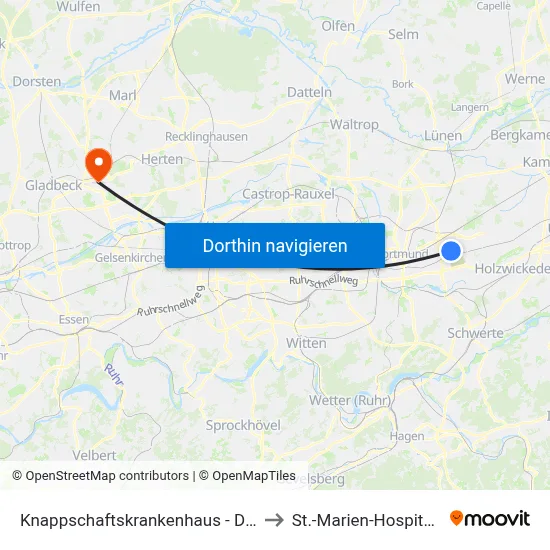 Knappschaftskrankenhaus - Dortmund to St.-Marien-Hospital Buer map