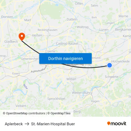Aplerbeck to St.-Marien-Hospital Buer map