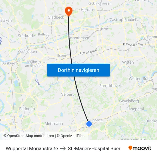 Wuppertal Morianstraße to St.-Marien-Hospital Buer map