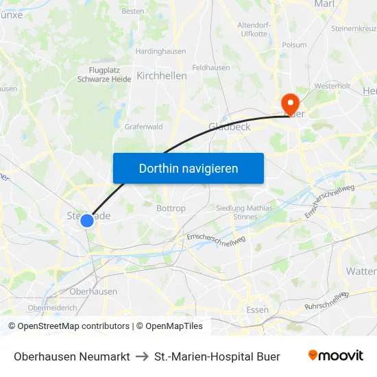 Oberhausen Neumarkt to St.-Marien-Hospital Buer map