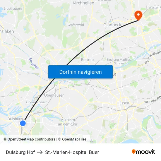 Duisburg Hbf to St.-Marien-Hospital Buer map