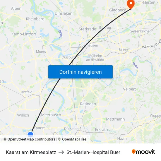 Kaarst am Kirmesplatz to St.-Marien-Hospital Buer map