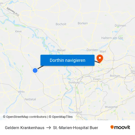 Geldern Krankenhaus to St.-Marien-Hospital Buer map