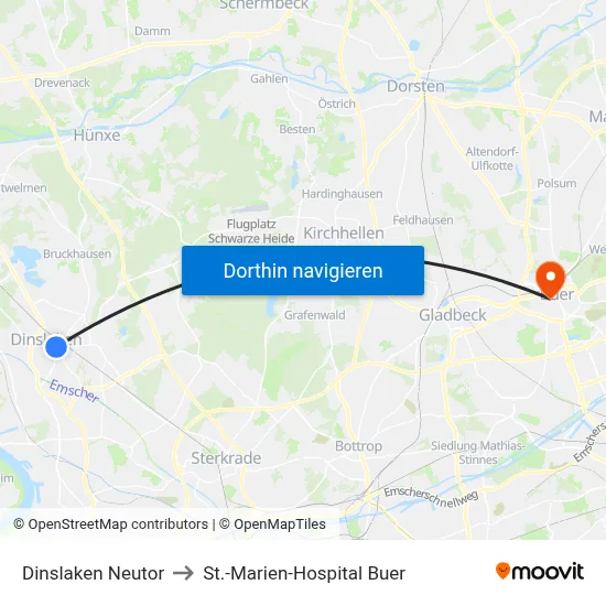 Dinslaken Neutor to St.-Marien-Hospital Buer map