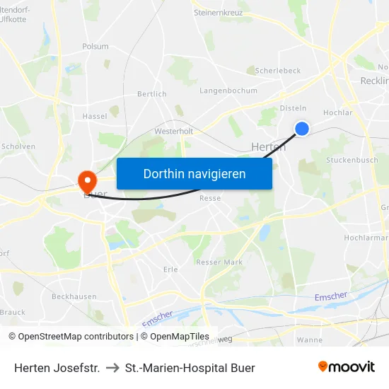 Herten Josefstr. to St.-Marien-Hospital Buer map