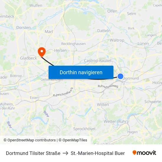 Dortmund Tilsiter Straße to St.-Marien-Hospital Buer map