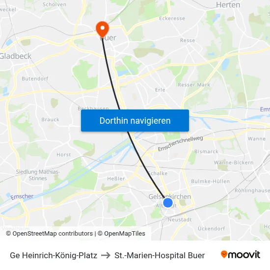Ge Heinrich-König-Platz to St.-Marien-Hospital Buer map