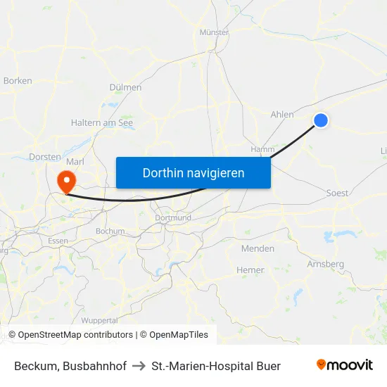 Beckum, Busbahnhof to St.-Marien-Hospital Buer map