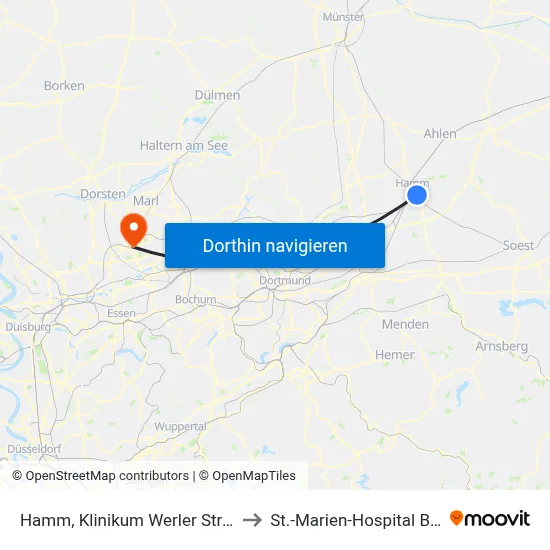 Hamm, Klinikum Werler Straße to St.-Marien-Hospital Buer map