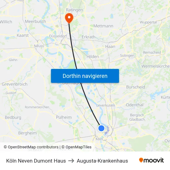 Köln Neven Dumont Haus to Augusta-Krankenhaus map
