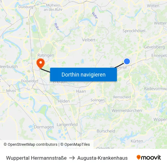 Wuppertal Hermannstraße to Augusta-Krankenhaus map