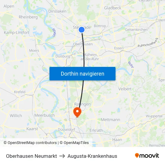 Oberhausen Neumarkt to Augusta-Krankenhaus map