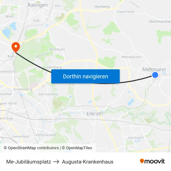 Me-Jubiläumsplatz to Augusta-Krankenhaus map
