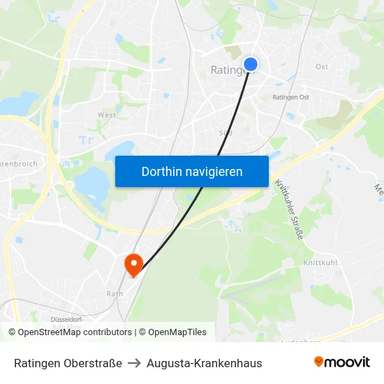 Ratingen Oberstraße to Augusta-Krankenhaus map