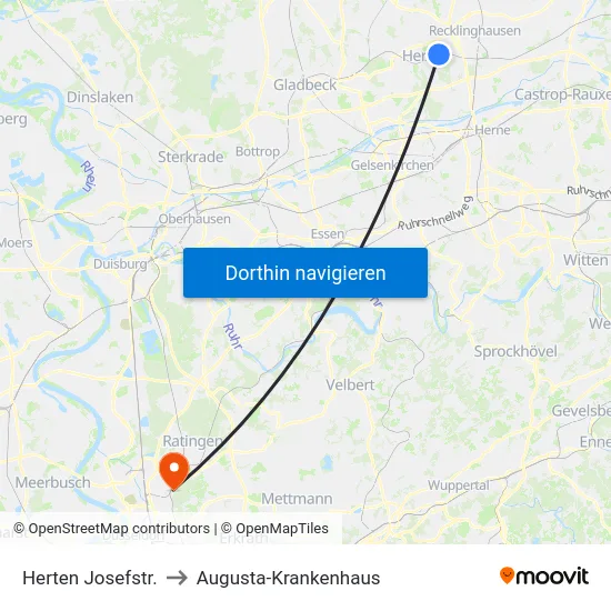 Herten Josefstr. to Augusta-Krankenhaus map