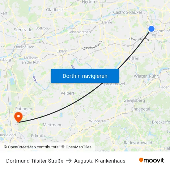 Dortmund Tilsiter Straße to Augusta-Krankenhaus map
