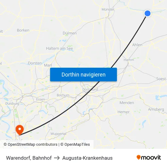 Warendorf, Bahnhof to Augusta-Krankenhaus map