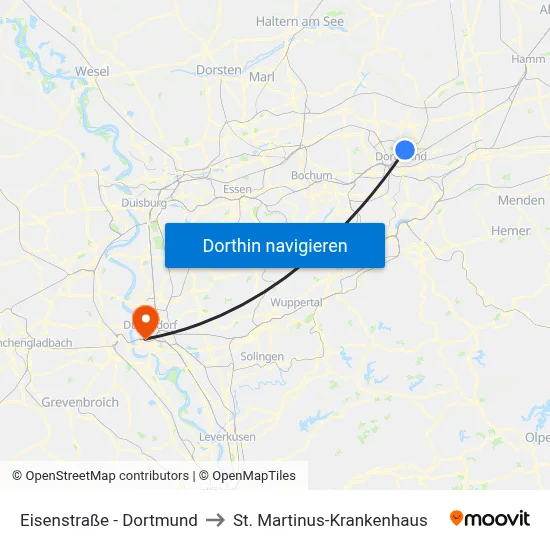 Eisenstraße - Dortmund to St. Martinus-Krankenhaus map