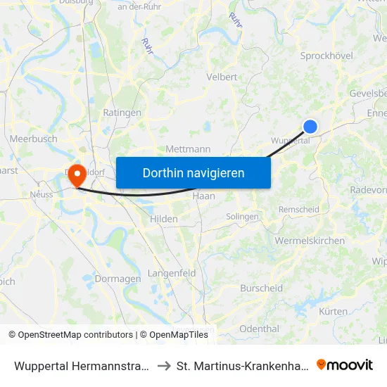 Wuppertal Hermannstraße to St. Martinus-Krankenhaus map