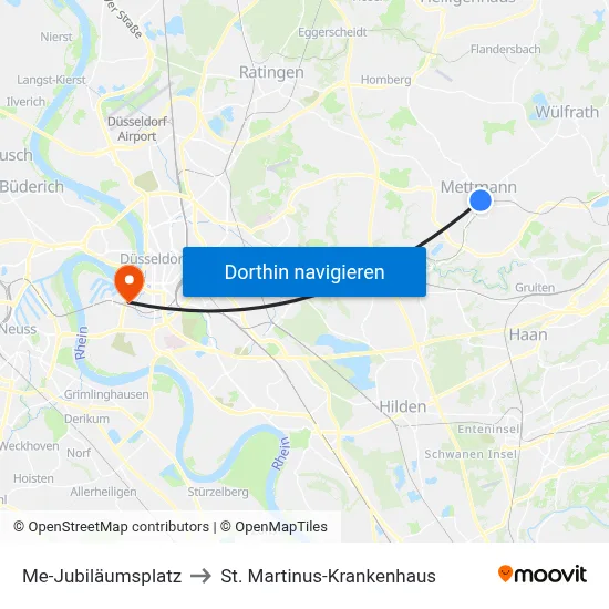 Me-Jubiläumsplatz to St. Martinus-Krankenhaus map