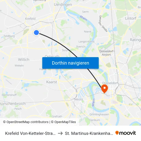 Krefeld Von-Ketteler-Straße to St. Martinus-Krankenhaus map