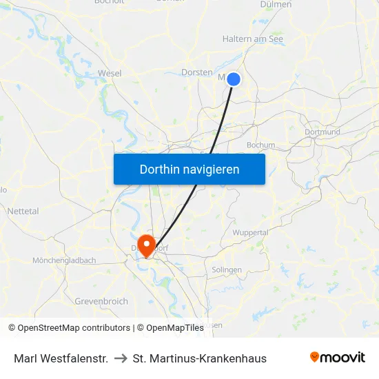 Marl Westfalenstr. to St. Martinus-Krankenhaus map
