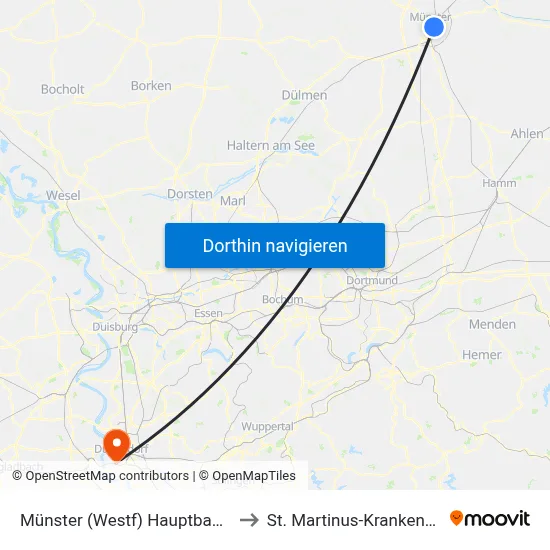 Münster (Westf)  Hauptbahnhof to St. Martinus-Krankenhaus map
