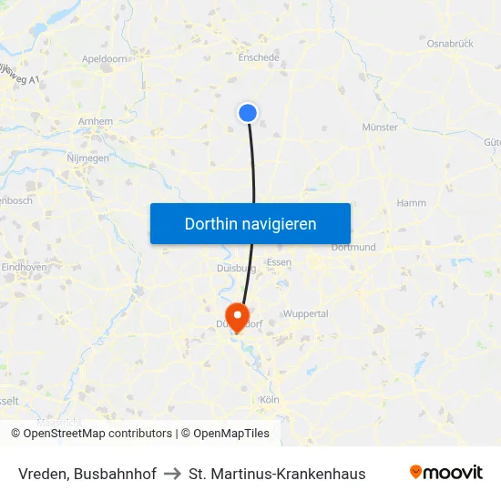 Vreden, Busbahnhof to St. Martinus-Krankenhaus map