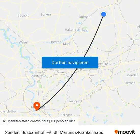 Senden, Busbahnhof to St. Martinus-Krankenhaus map
