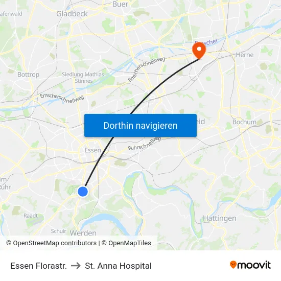 Essen Florastr. to St. Anna Hospital map