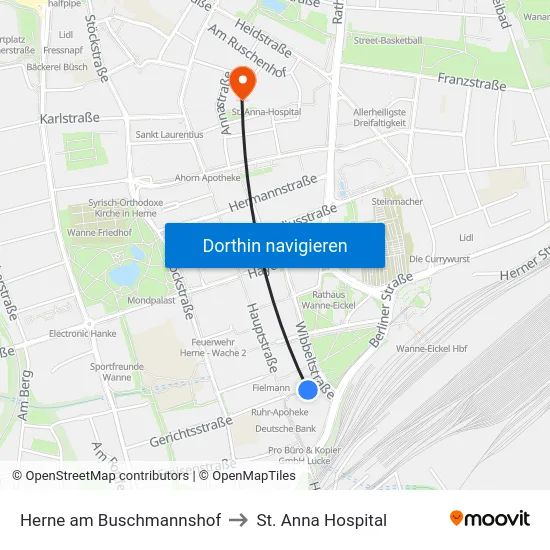 Herne am Buschmannshof to St. Anna Hospital map