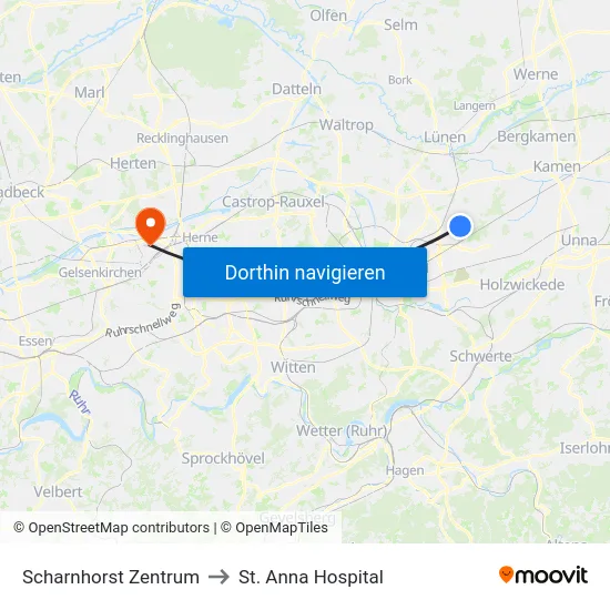 Scharnhorst Zentrum to St. Anna Hospital map