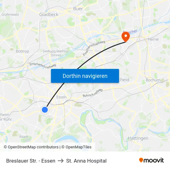 Breslauer Str. - Essen to St. Anna Hospital map