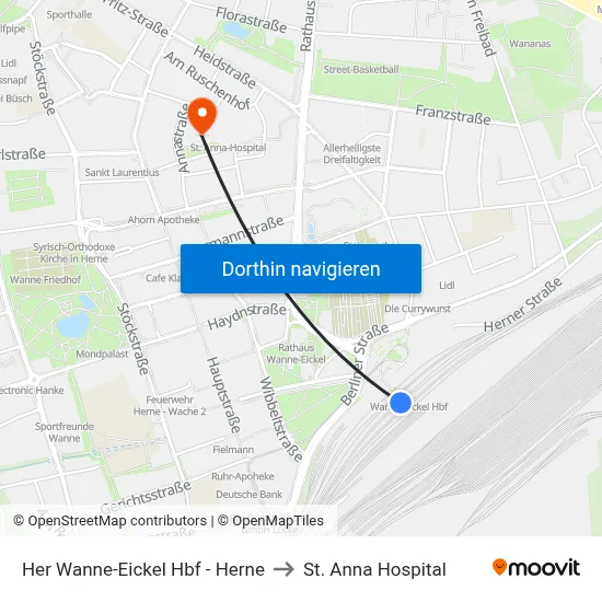 Her Wanne-Eickel Hbf - Herne to St. Anna Hospital map
