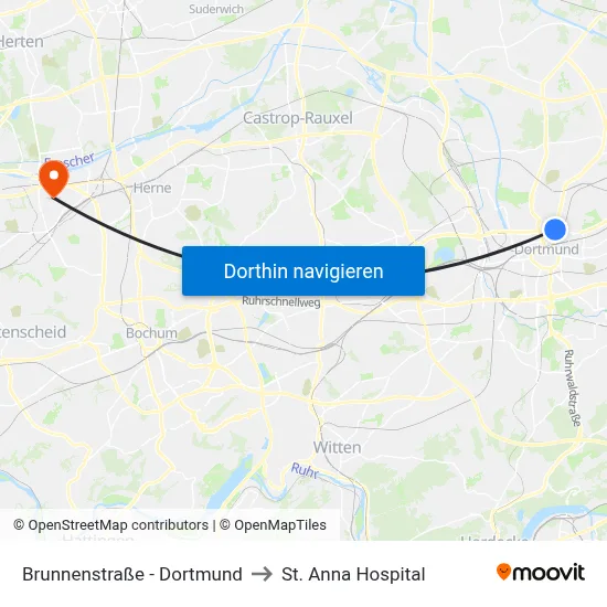 Brunnenstraße - Dortmund to St. Anna Hospital map