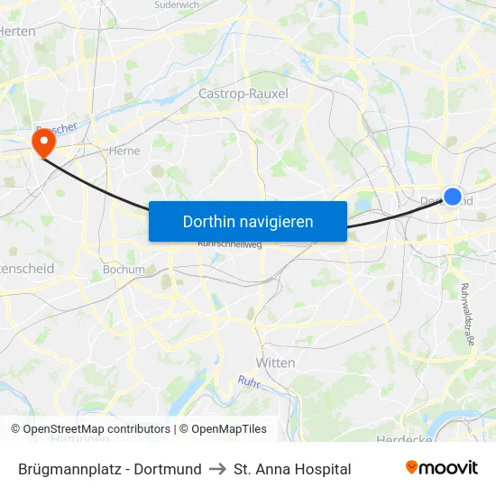 Brügmannplatz - Dortmund to St. Anna Hospital map