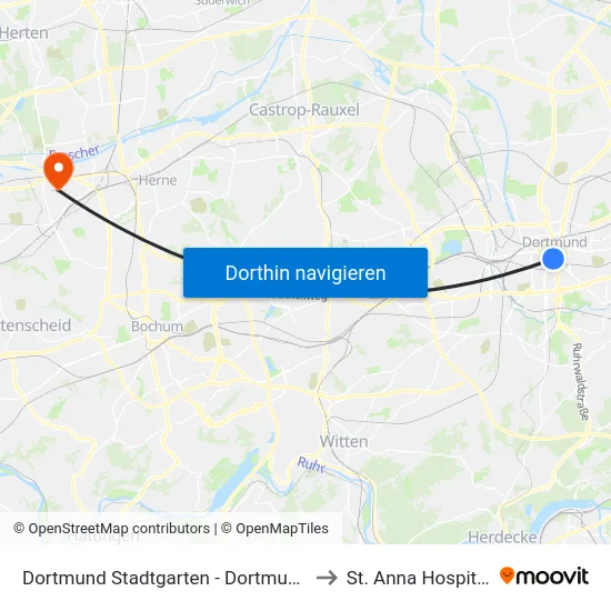 Dortmund Stadtgarten - Dortmund to St. Anna Hospital map