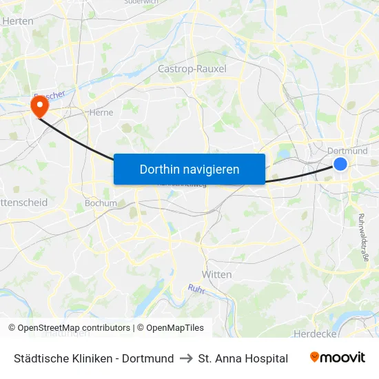 Städtische Kliniken - Dortmund to St. Anna Hospital map