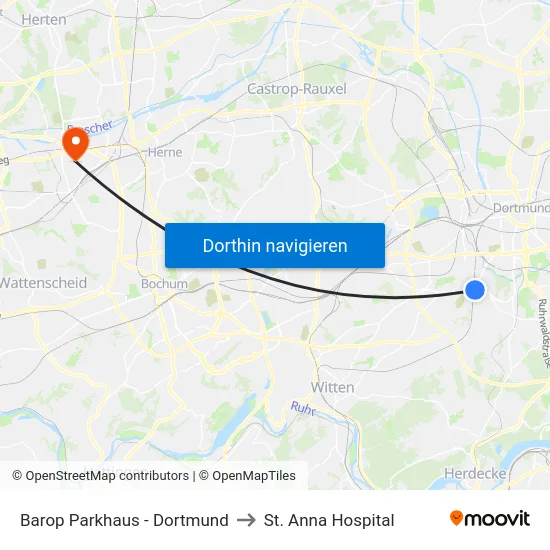 Barop Parkhaus - Dortmund to St. Anna Hospital map