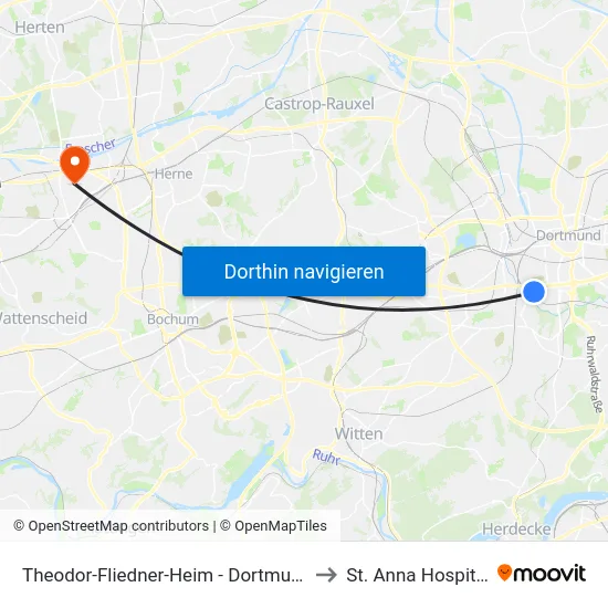Theodor-Fliedner-Heim - Dortmund to St. Anna Hospital map