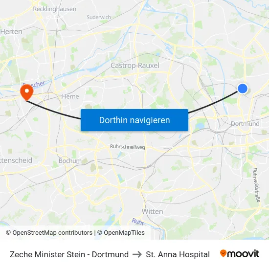 Zeche Minister Stein - Dortmund to St. Anna Hospital map