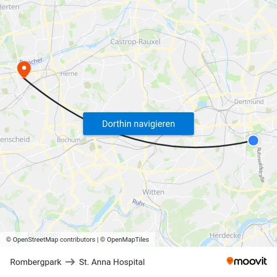 Rombergpark to St. Anna Hospital map