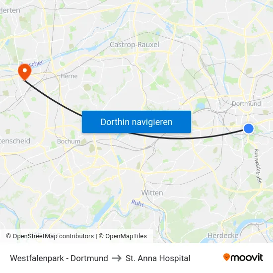 Westfalenpark - Dortmund to St. Anna Hospital map
