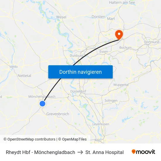 Rheydt Hbf - Mönchengladbach to St. Anna Hospital map