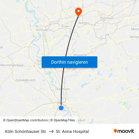 Köln Schönhauser Str. to St. Anna Hospital map
