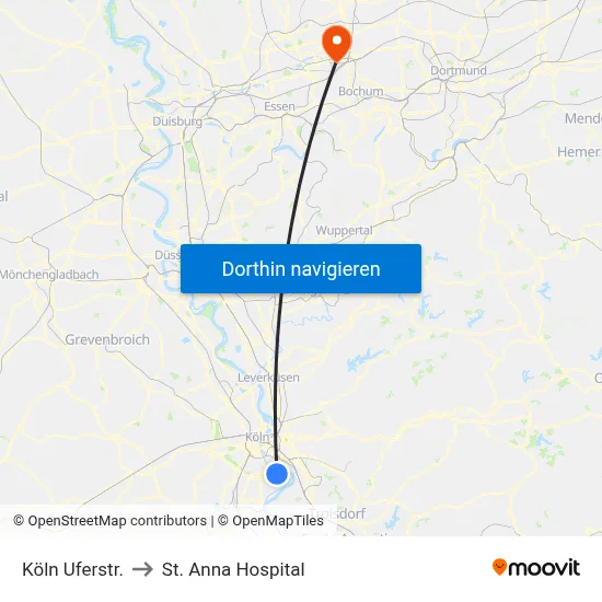 Köln Uferstr. to St. Anna Hospital map