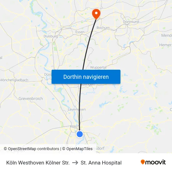 Köln Westhoven Kölner Str. to St. Anna Hospital map
