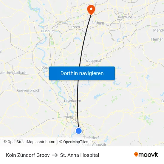 Köln Zündorf Groov to St. Anna Hospital map